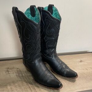 Women's CORRAL Black Leather SNIP TOE Embroidered COWHIDE Western COWBOY BOOTS